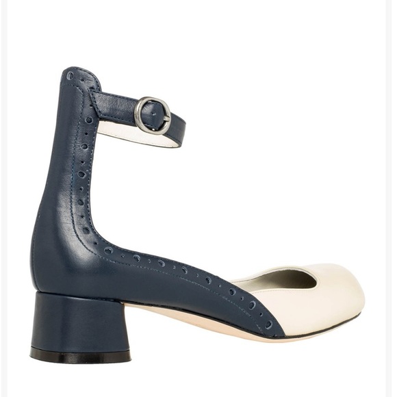 Navy and Cream Acacia Leather Pump with strap - Picture 3 of 6